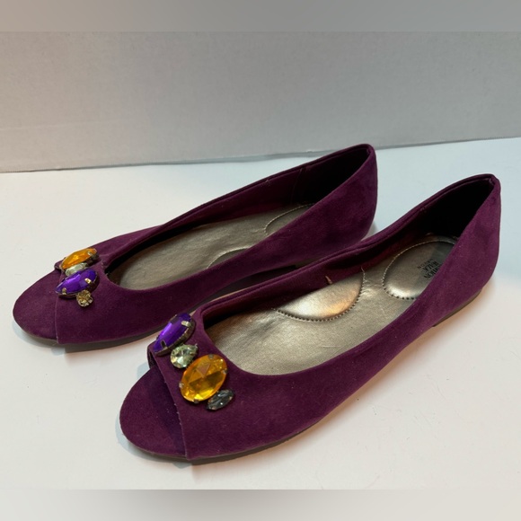 NWOT Cushion Walk By Avon Women’s Flat Slip On Open Toe Shoe Purple Size 8 - Picture 3 of 7
